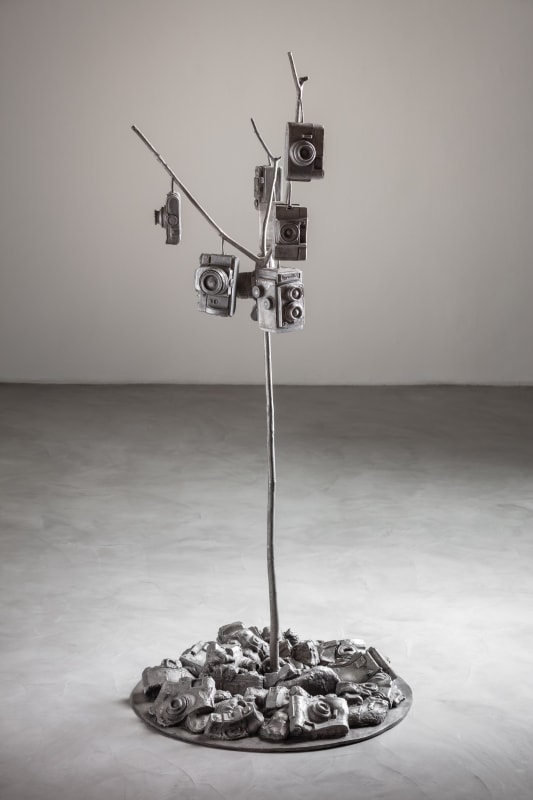 André Feliciano Árvore fotográfica com câmeras, 2020 Bronze e nitrato de prata 150 x 60 x 60 cm
