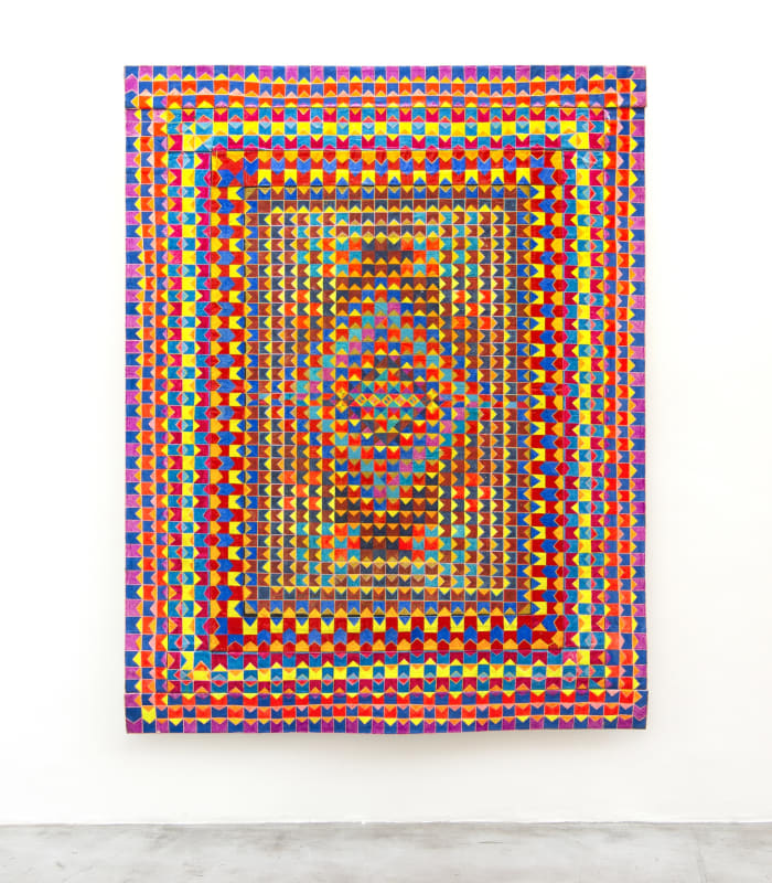 Delson Uchôa O barulho da festa [The party noise], 1987-2010 acrylic and resin on canvas and wool blanket 267 x 206 cm