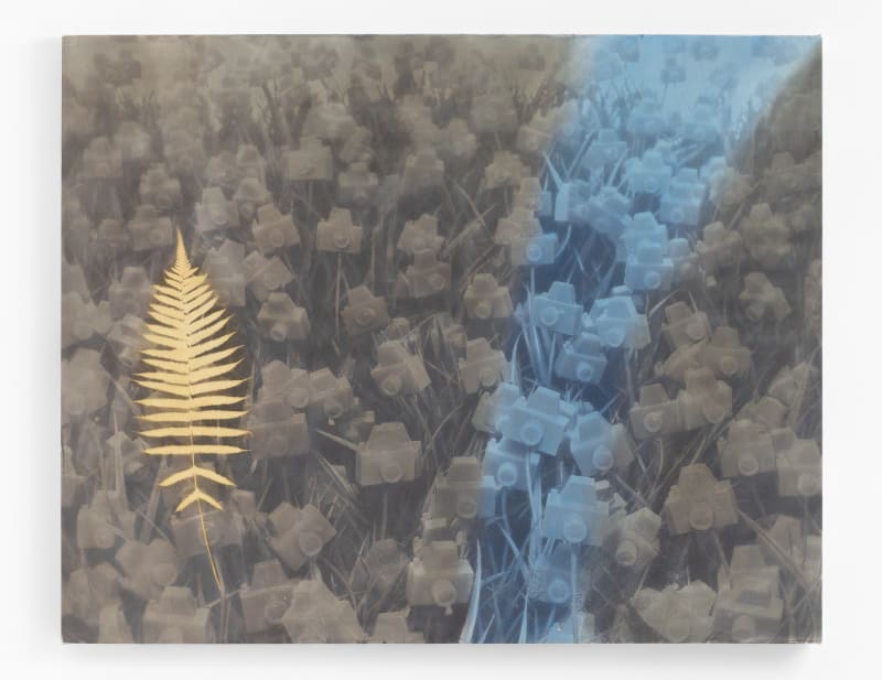 André Feliciano Flores para Vilém Flusser 5, 2024 Platinum, sais de prata e tinta óleo sobre tela 120 x 150 cm