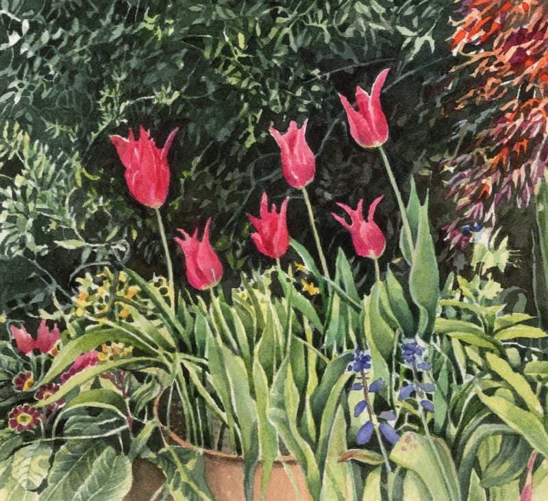 Spring flowers on the garden table