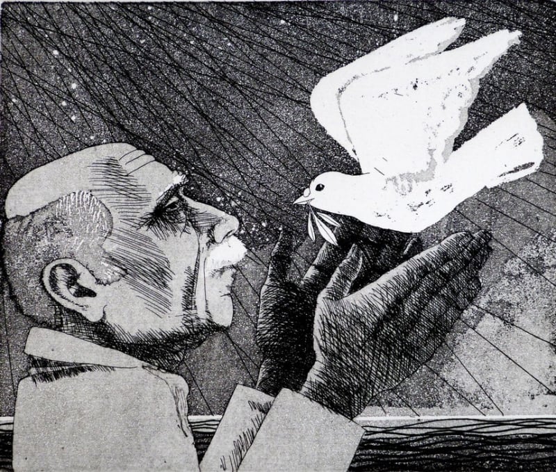 Man, Dove, Olive Branch