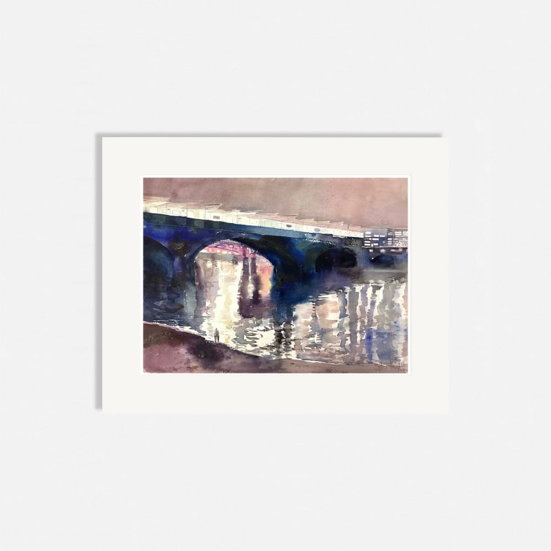 Sophie Knight RWS, Lights on the Water, Young Couple on a Winter's Night by Blackfriars Bridge