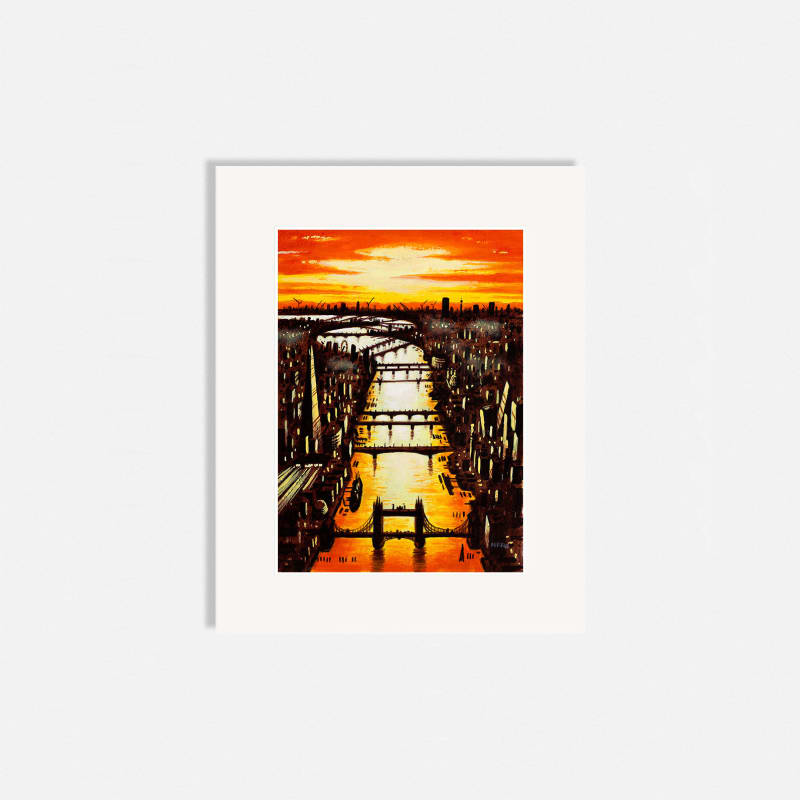 John Duffin RWS RE, Thames Bridges Dusk 2