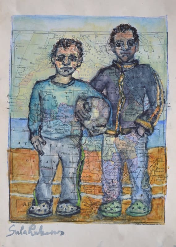 Two Boys Holding a Football