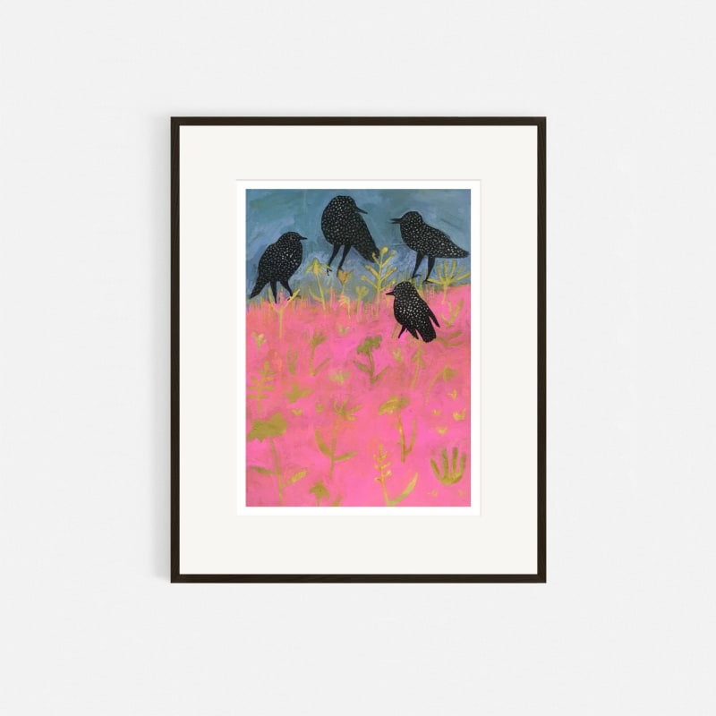 Gertie Young RWS, Four Starlings in a Pink Field