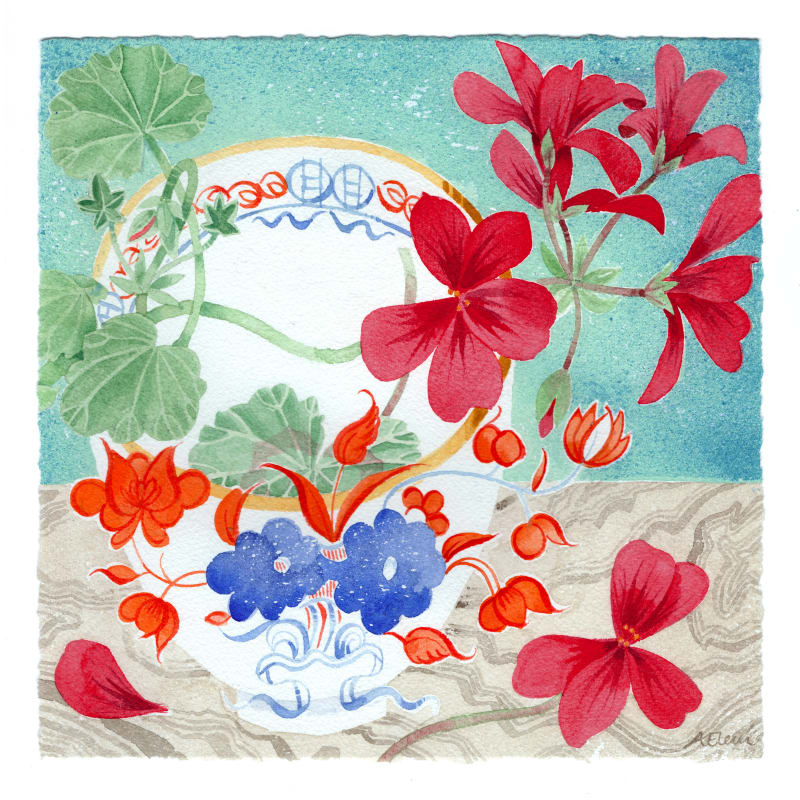 Red Pelargonium with Teabowl