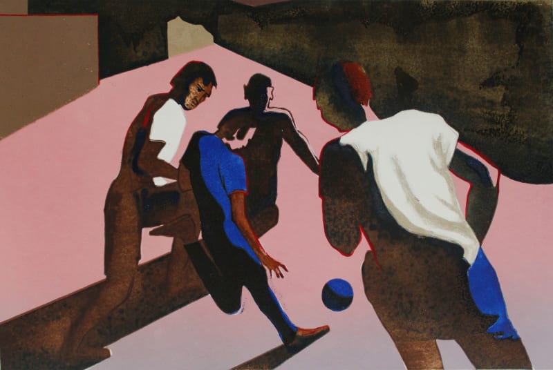 Barbara Zankovich  Football in the Courtyard  lino