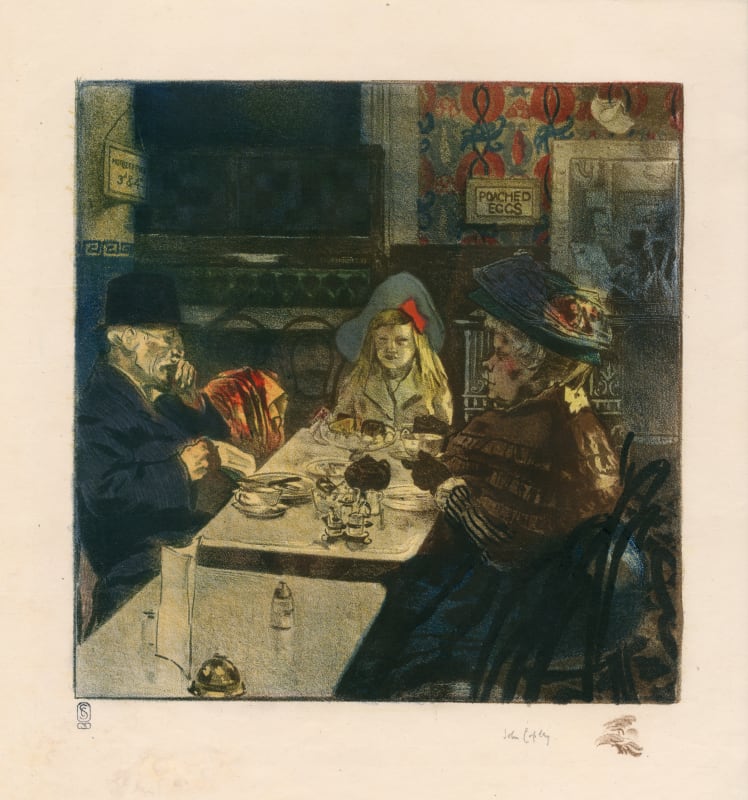 John Copley (1859 – 1921), A Tea Shop 1909, colour lithograph
