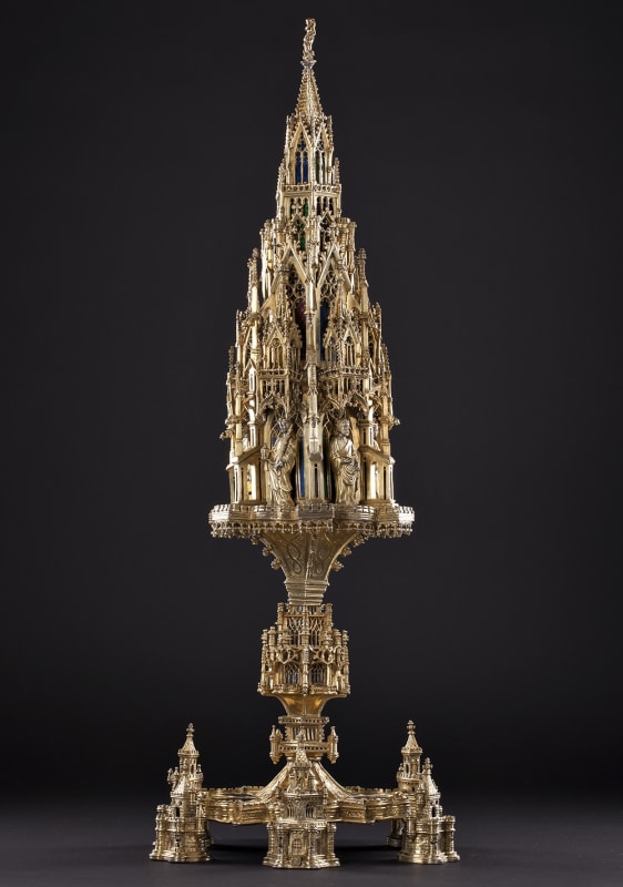 A lavish silver-gilt and enamelled altarpiece tower
