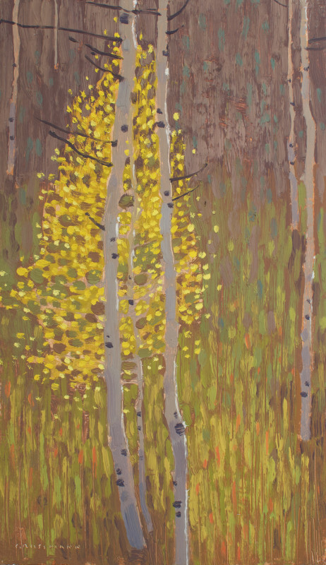 David Grossmann, Bright Aspen Leaves in Morning Light
