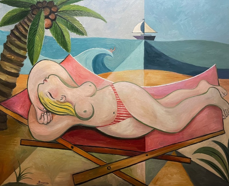 Erik Renssen, Size XL | Beachgirl in folding chair, 2025