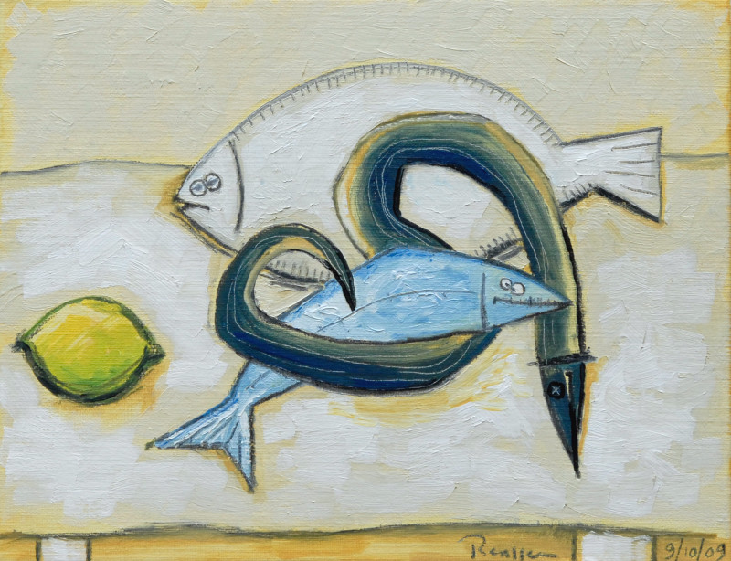 Erik Renssen, Fish and a lemon on a table, 2009
