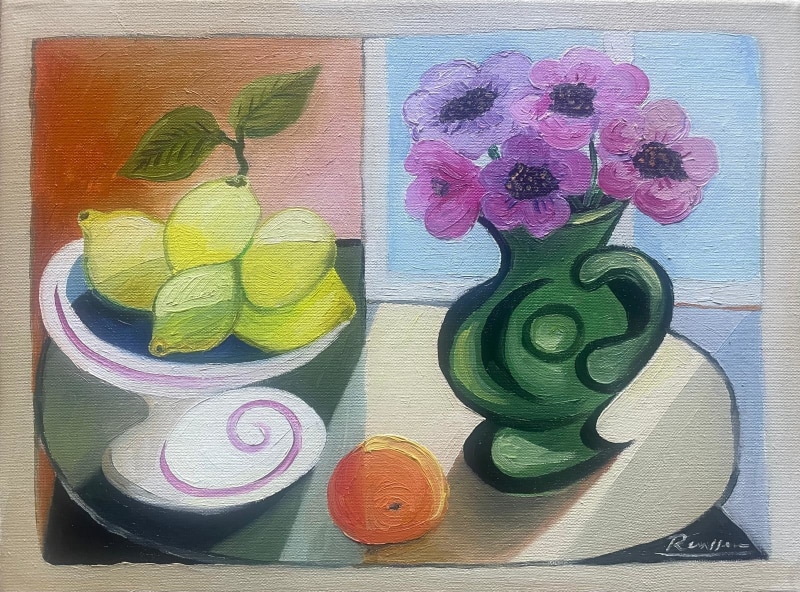 Erik Renssen, Size M | Flowers in a pitcher, lemons and orange, 2025