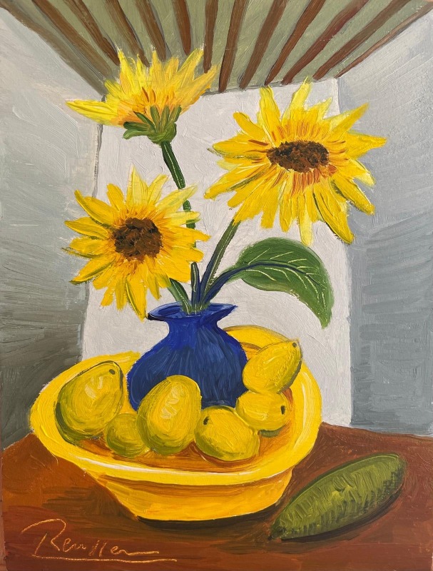 Erik Renssen, Sunflowers and lemons in a bowl, 2024