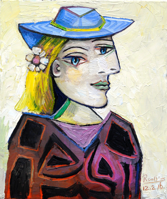 Erik Renssen, Woman in a light blue hat, 2016