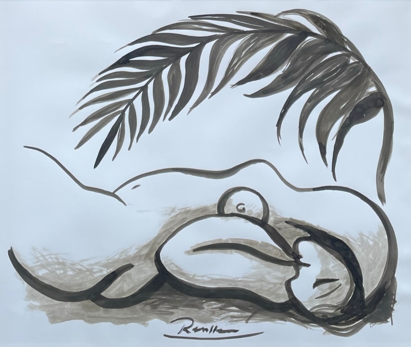 Erik Renssen, Nude under a palm leaf, 2023
