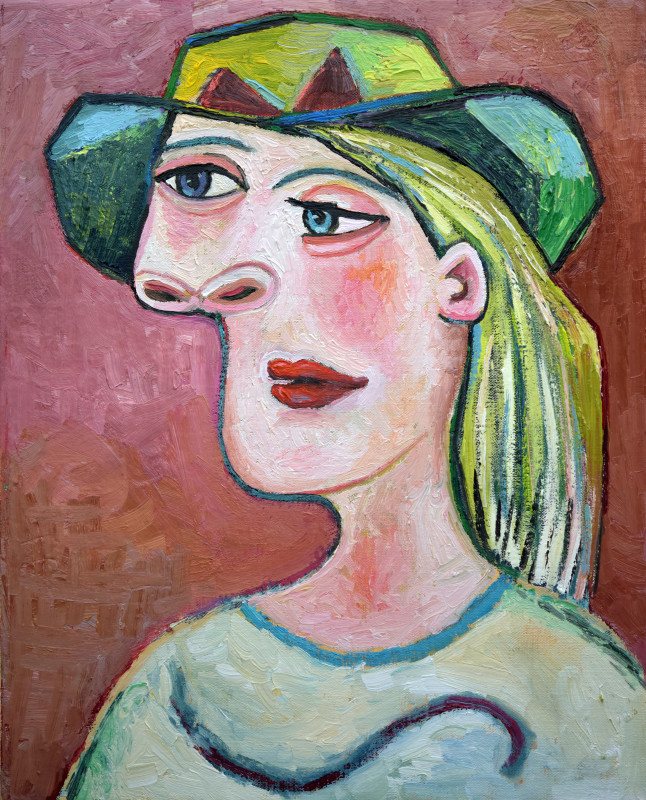 Erik Renssen, Woman in a green hat, 2019