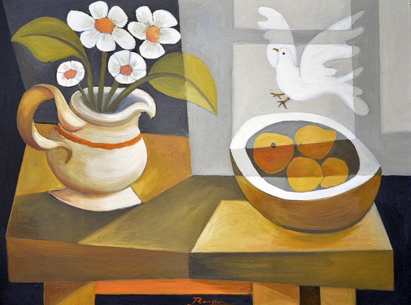 Erik Renssen, Size M | Still life with flowers, fruitbowl and dove, 2024