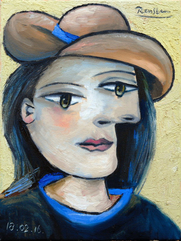 Erik Renssen, Woman in a brown hat, 2016