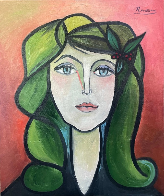 Erik Renssen, Size M | Portrait of a woman with green hair, 2024