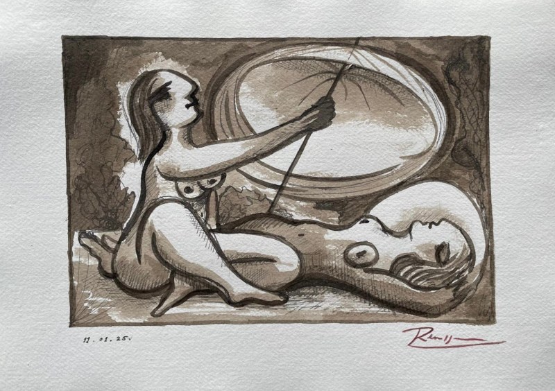 Erik Renssen, Size XS | Two nudes with parasol, 2025