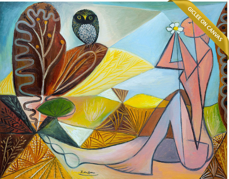 Erik Renssen, Size L | Nude and owl in a garden | edition of 10, 2018