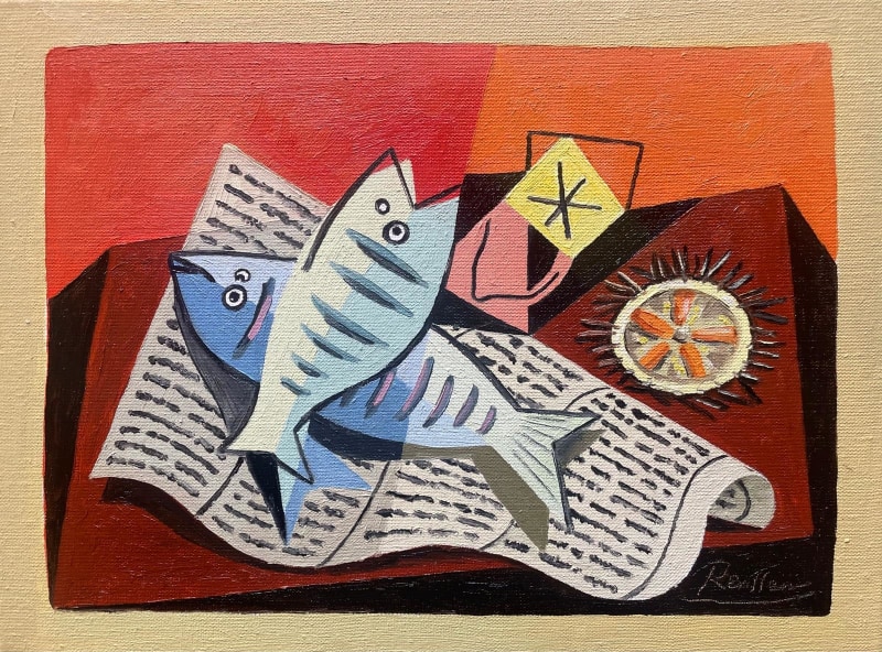 Erik Renssen, Size M | Still life with fish, lemon and urchin, 2025