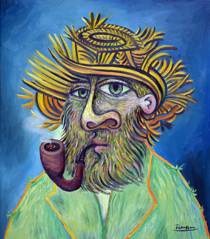 Erik Renssen, Man with pipe in a straw hat, 2019