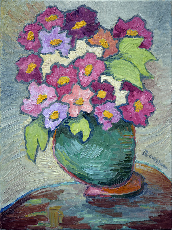 Erik Renssen, Flowers in a green pot, 2020