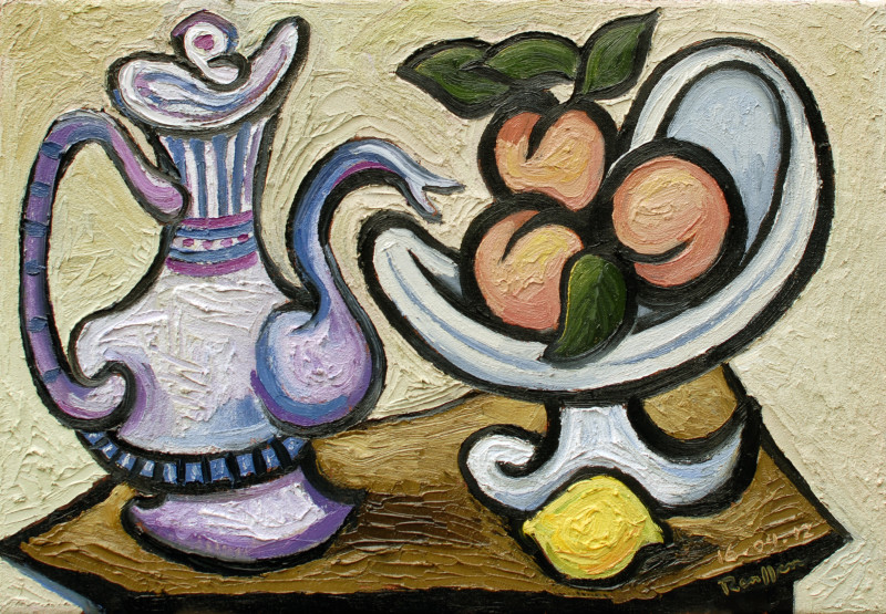 Erik Renssen, Coffeepot and peaches in a bowl , 2012