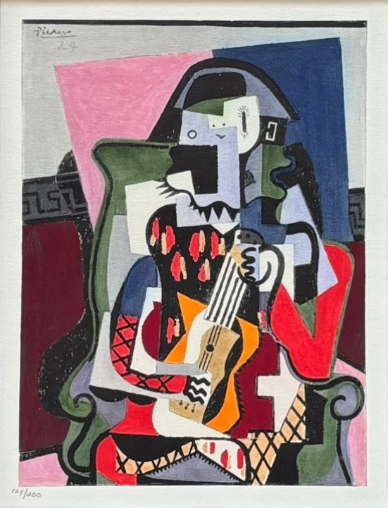 Pablo Picasso, Harlequin with guitar (1924), 1955