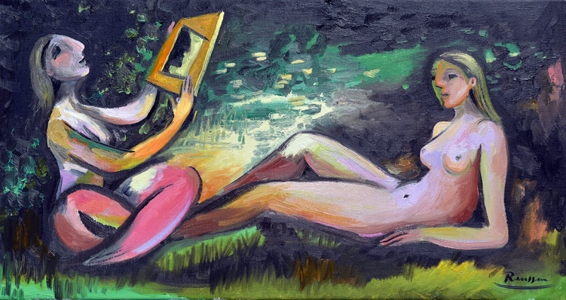 Erik Renssen, Two nudes, one with mirror, 2020