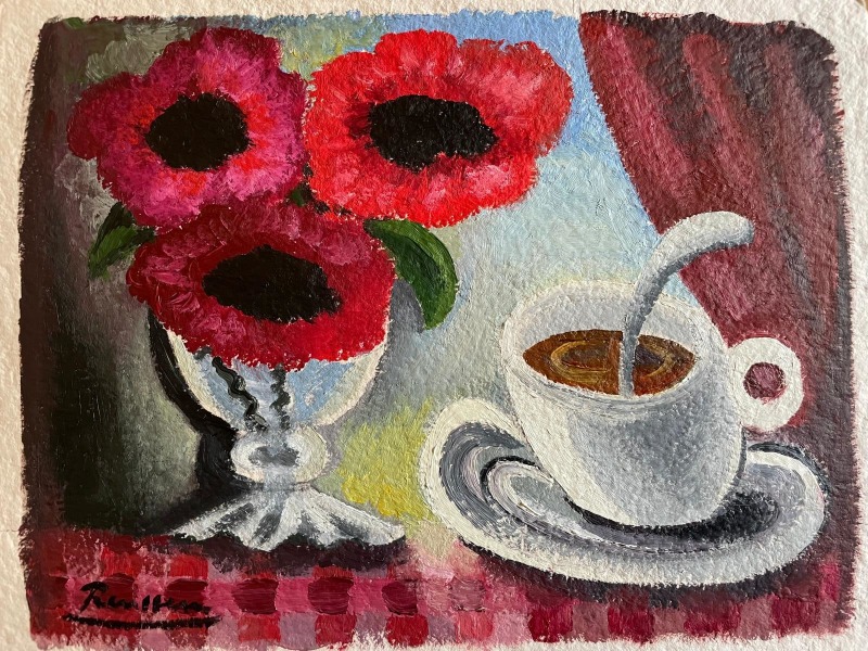Erik Renssen, Poppies and cup of coffee, 2024