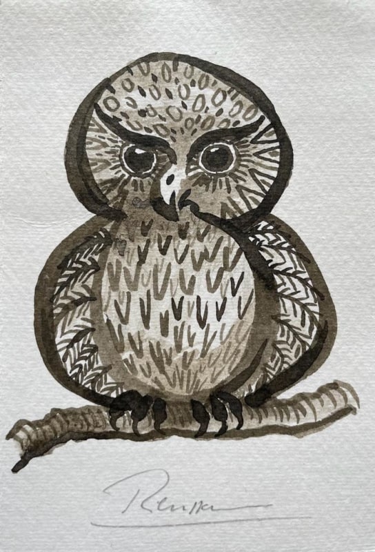 Erik Renssen, Size XXS | Little owl on a branch, 2023
