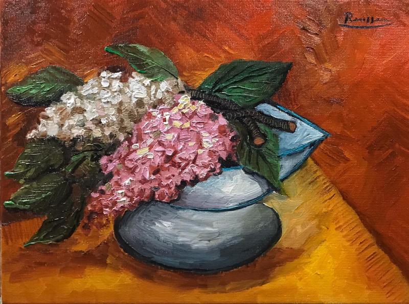 Erik Renssen, Size S | Lilacs in a silver bowl, 2019