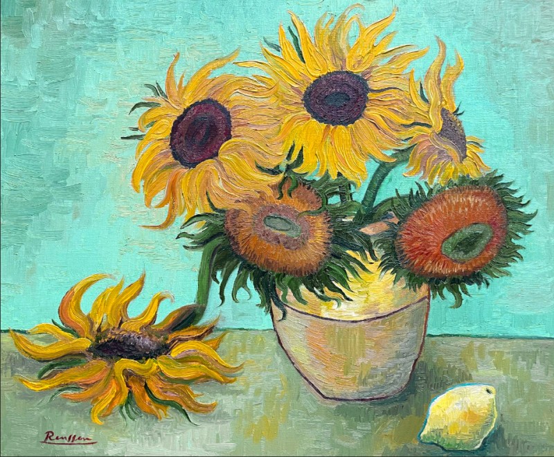 Erik Renssen, Size M | Sunflowers and lemon on a table, 2025