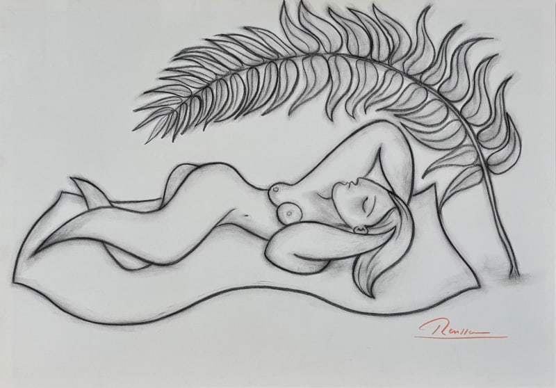 Erik Renssen, Nude under a palm leaf, 2024