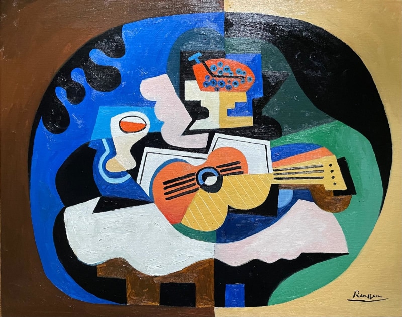 Erik Renssen, Size L | Still life with guitar, grapes and glass, 2025