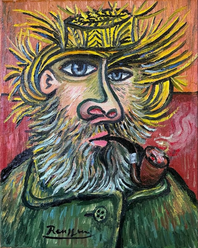 Erik Renssen, Bearded man with pipe, 2022
