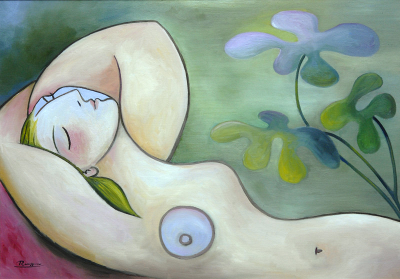 Erik Renssen, Nude sleeping in a garden, 2018