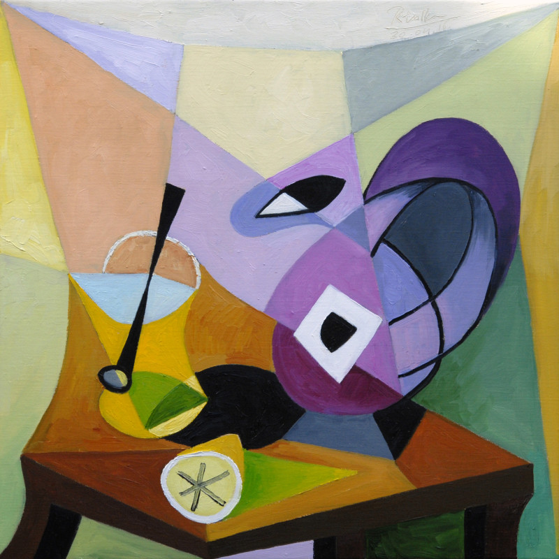 Erik Renssen, Pitcher, lemon and glass on a table , 2016