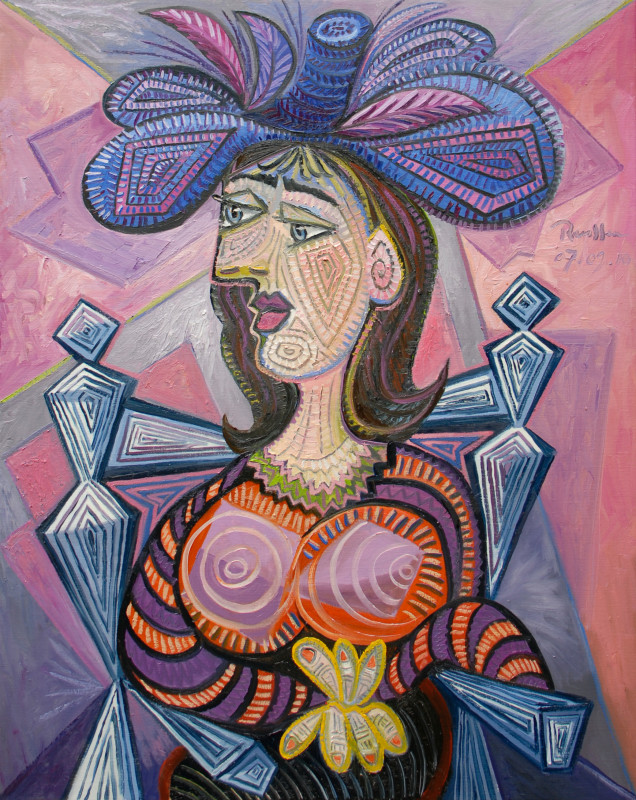 Erik Renssen, Seated woman in a purple feathered hat, 2010