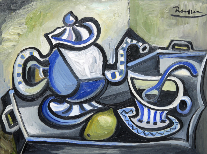 Erik Renssen, Teapot, cup and saucer and lemon, 2017
