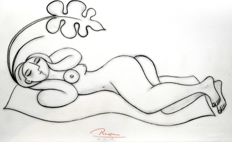 Erik Renssen, Reclining nude on a towel, 2016