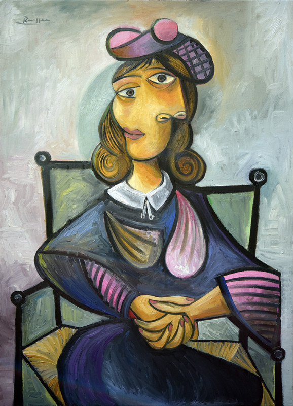 Erik Renssen, Size M | Seated woman in a pink baret | Edition of 10, 2021