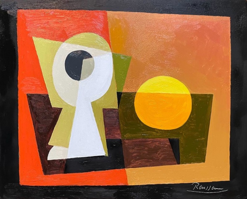 Erik Renssen, Glass and orange on a table, 2023