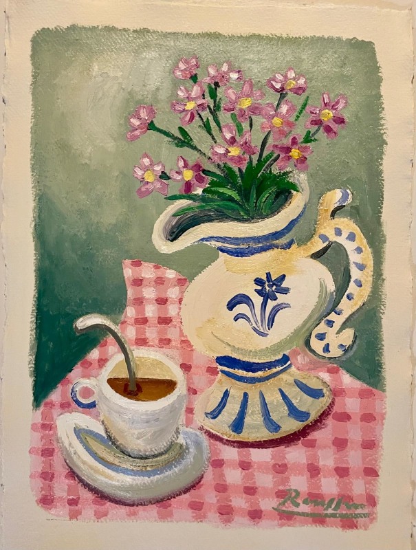 Erik Renssen, Size M | Pitcher with flowers and a cup of coffee, 2025