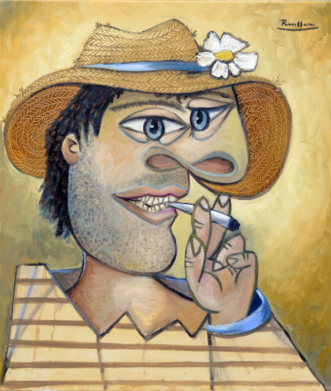 Erik Renssen, Man in a straw hat with flower, 2017