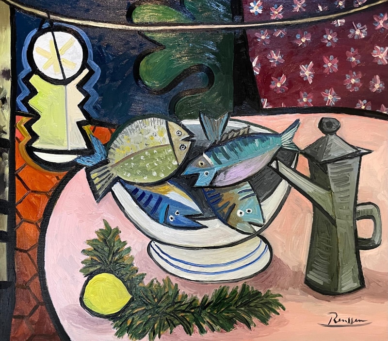 Erik Renssen, Size M | Still life with shell, fish, lemon and lantern, 2025