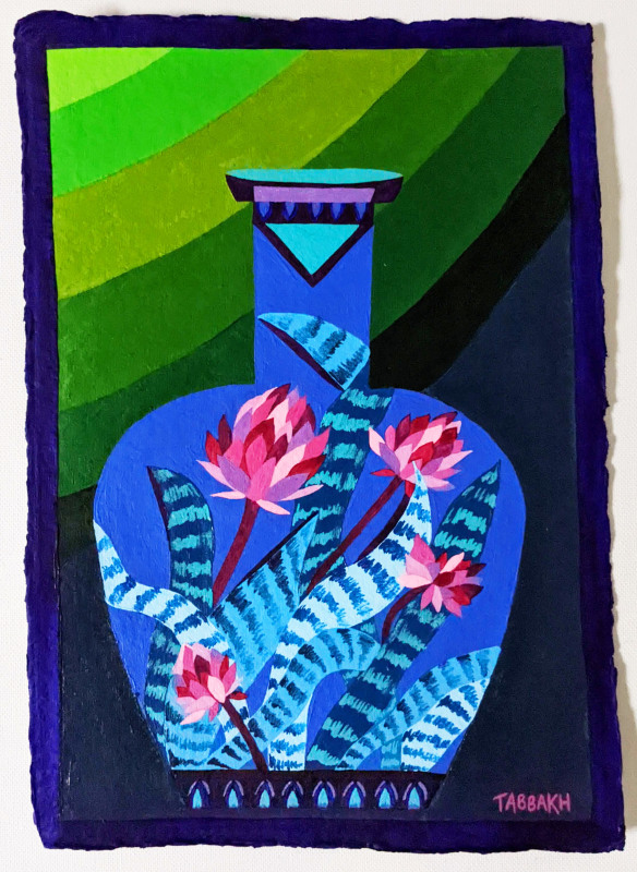 Cathy Tabbakh, Le Vase aux Serpents Bleus et Roses, 2022